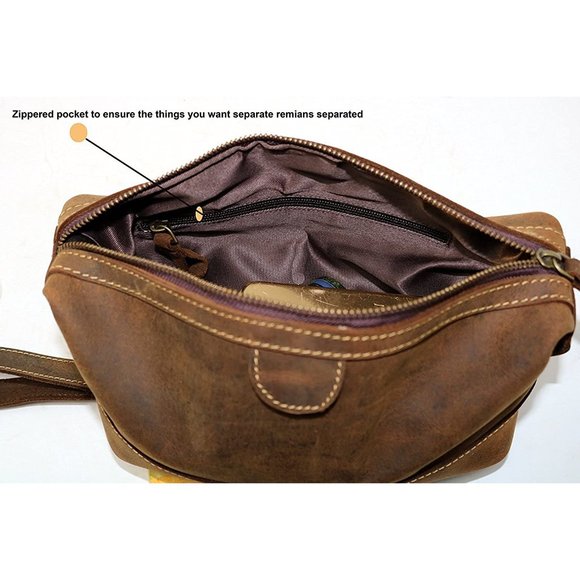 Top Grain Buffalo Leather Toiletry Bag Waterproof Dopp Kit Shaving Grooming bag - Picture 6 of 6